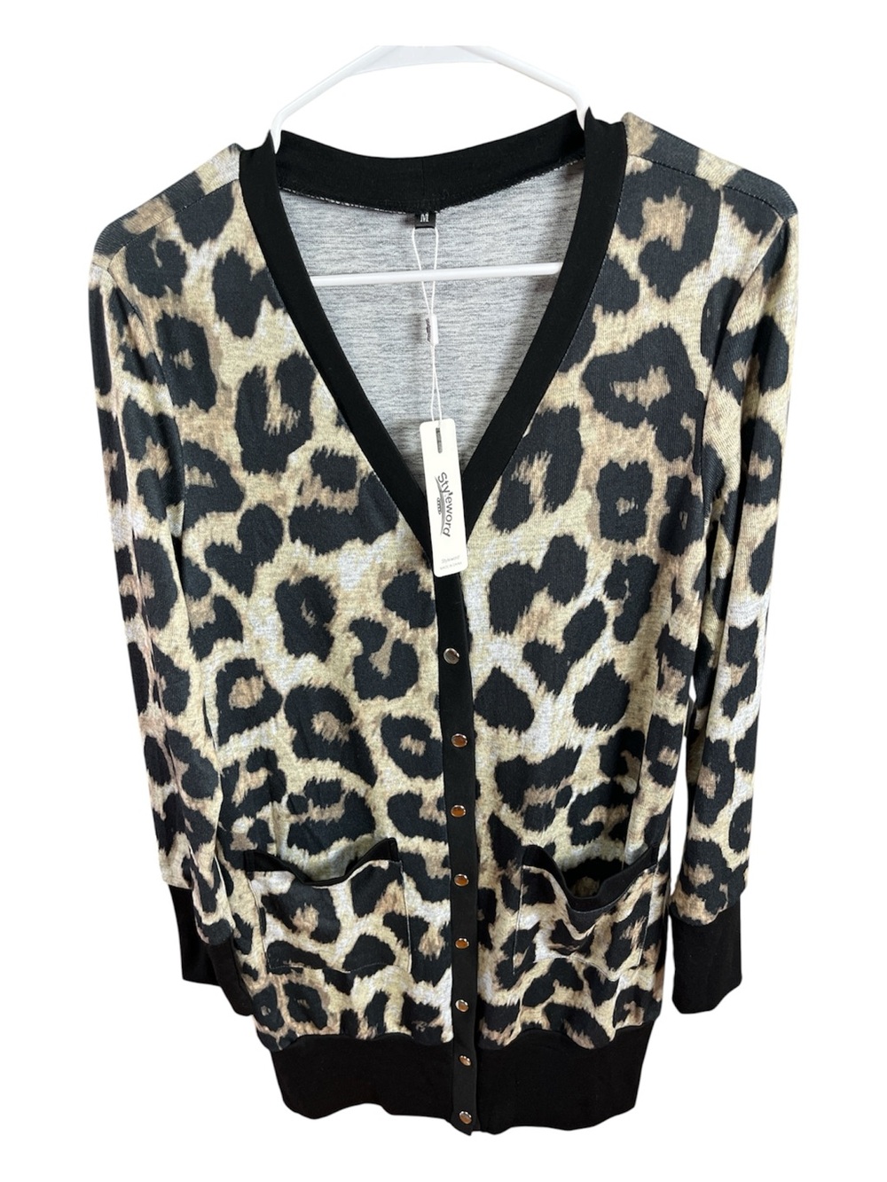 Styleword Leopard Print Button Down Cardigan Sweater with Pockets - Size M NWT